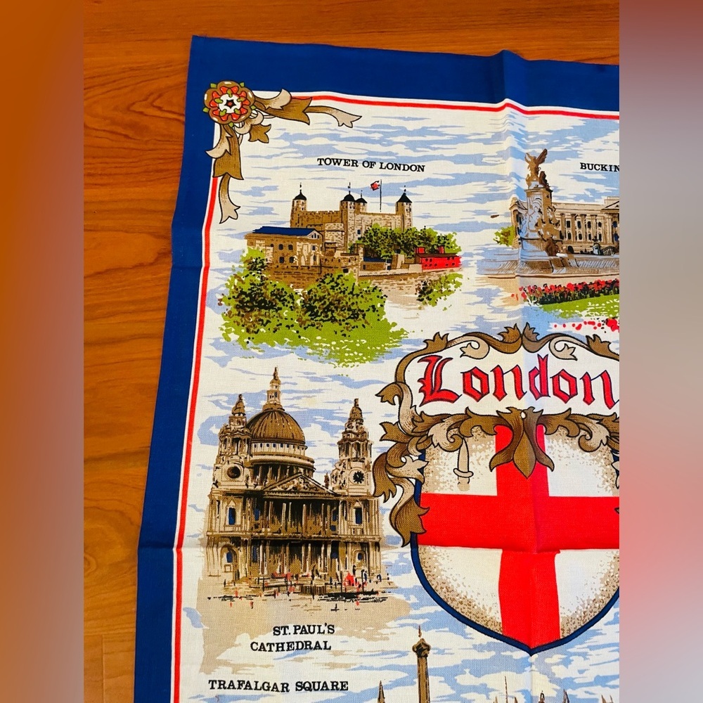 Vintage Cotton Tea Towel London Clive Mayor Souvenir Big Ben Buckingham Bridge - Picture 6 of 10